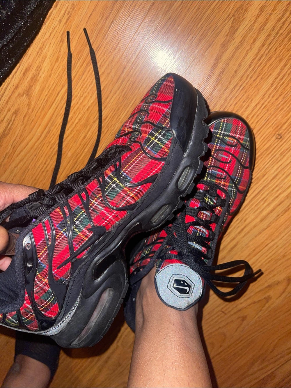 Nike Women's Red Plaid Black Accent Sneakers - Picture 5 of 7